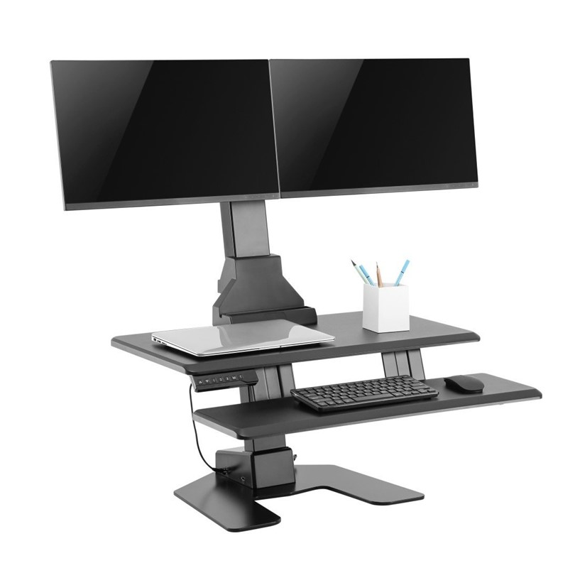 E-Lift Electric Dual Monitor Sit Stand  Desk Converter